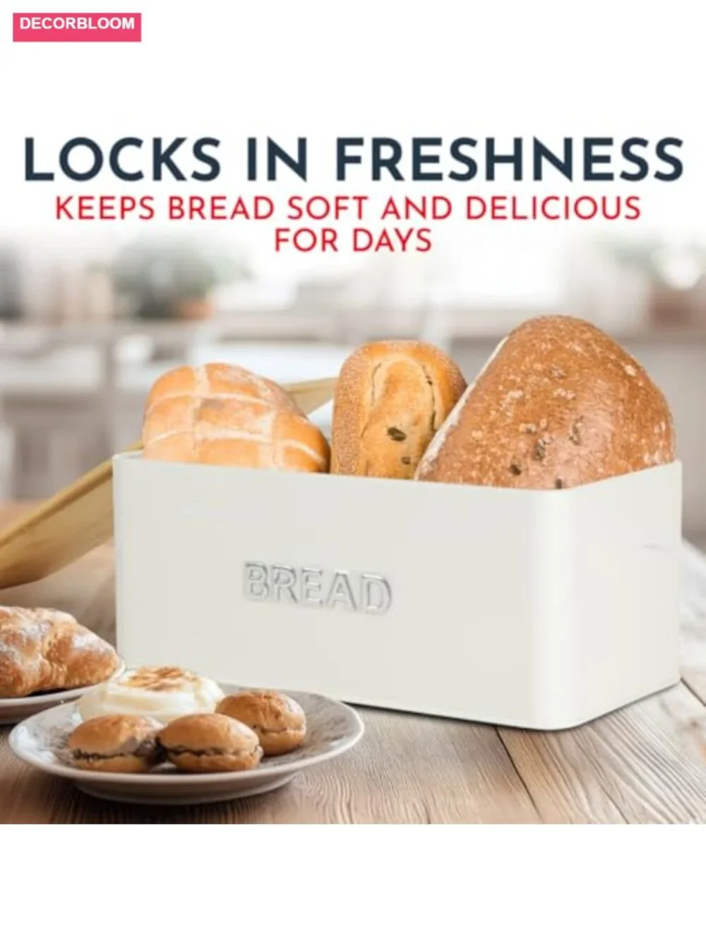 Bamboo Lid Bread Box for Kitchen Countertop, Stainless Steel, Airtight Storage
